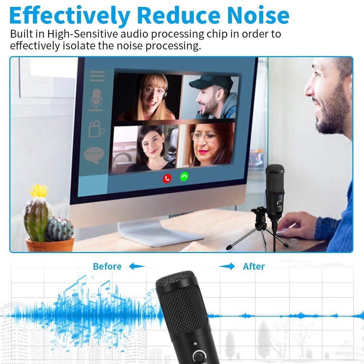 USB Microphone Recording Condenser Microphone with Foldable Tripod Stan for Laptop MAC/Windows/Linux/ PS4, Home Studio Recording Vocals, Voice Overs,Streaming Broadcast and YouTube