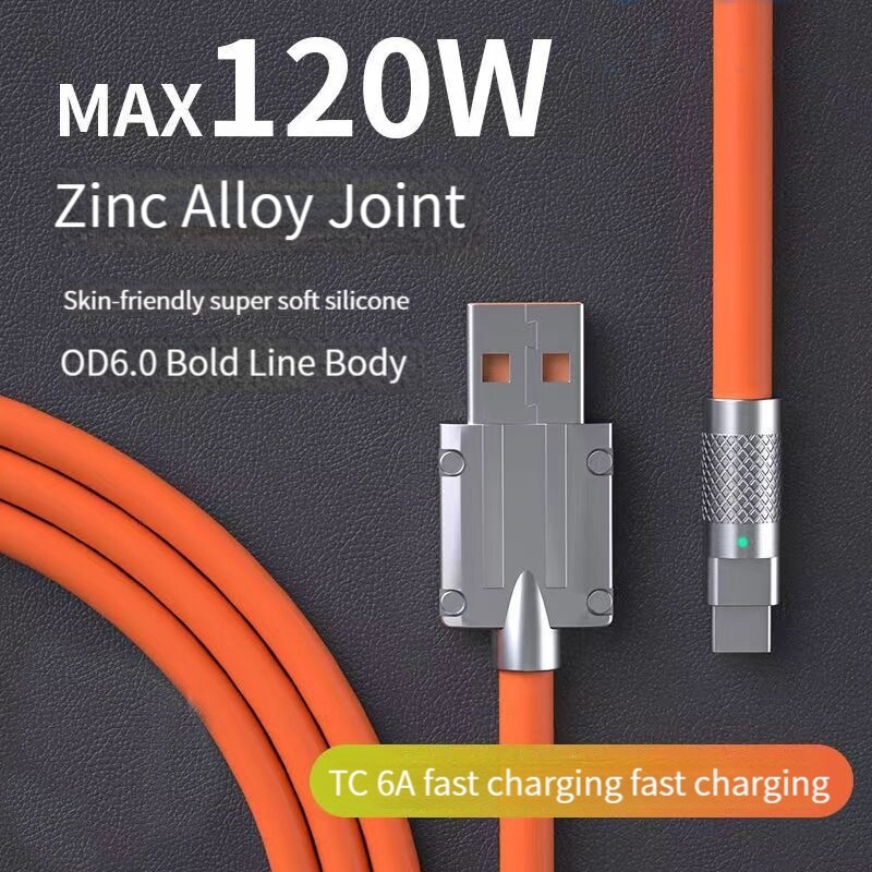 [A NEW] 6A Type c To USB A Data Cord 120WFast ChargingforXiaomi Silicone Soft Wire for MobilePhone