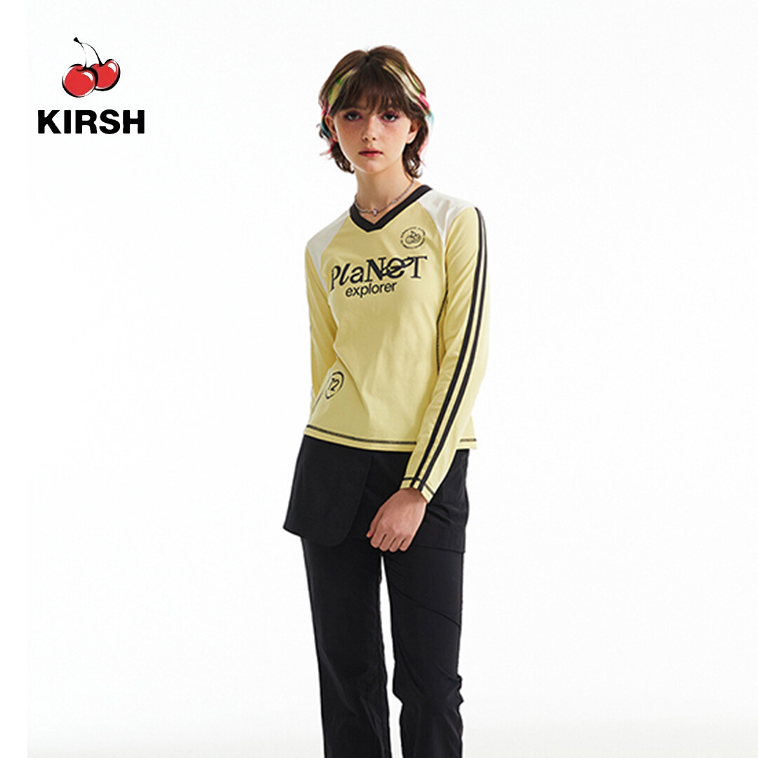 ★KIRSH★ Doodle Cherry Sports Jersey Long Sleeve T-Shirt Pi KIRSH Doodle Cherry Sports Jersey Long Sleeve Tee Shirt