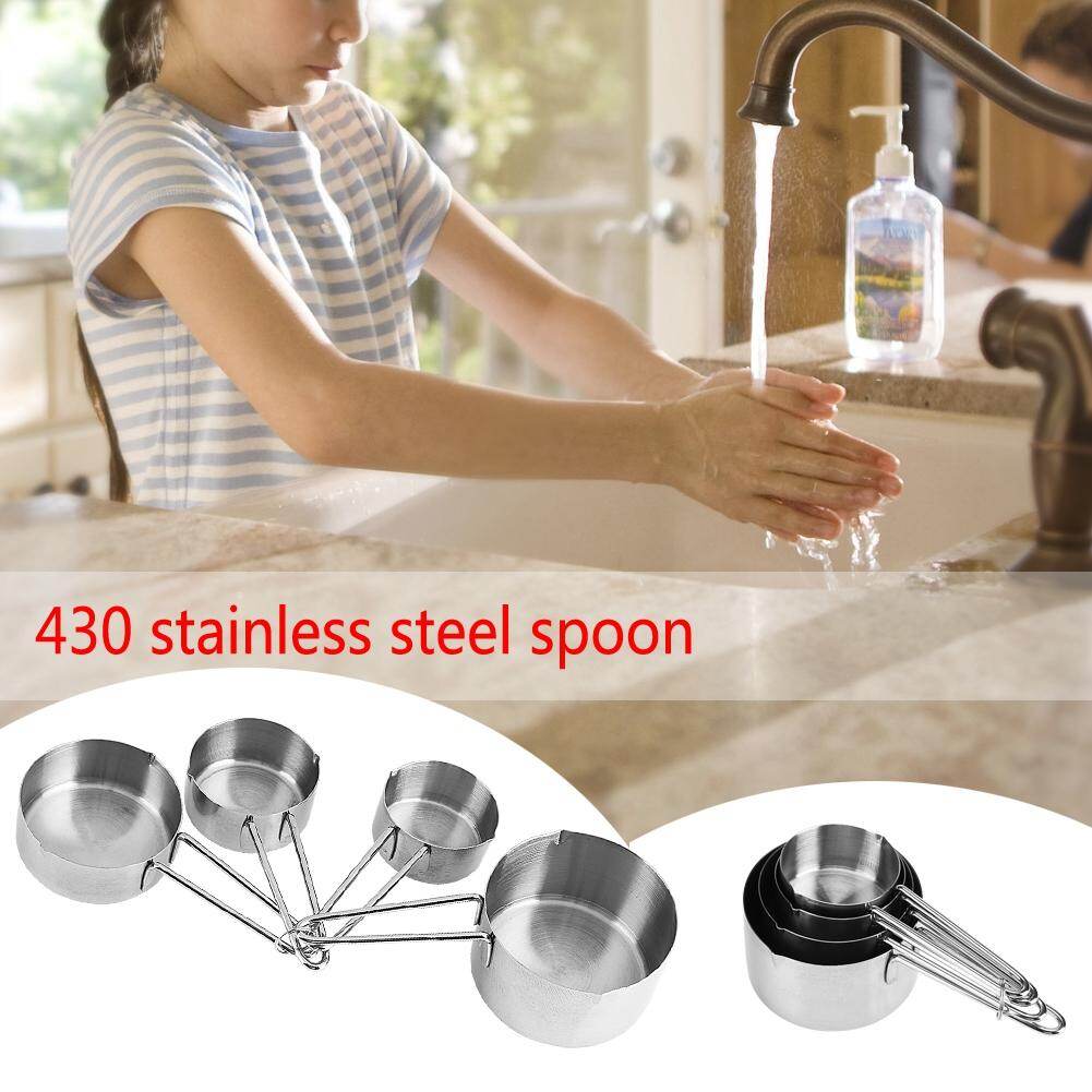 8pcs/set Stainless Steel Measuring Cups&Spoons Kit Sugar Coffee Milk Kitchen Gadget Baking Tool