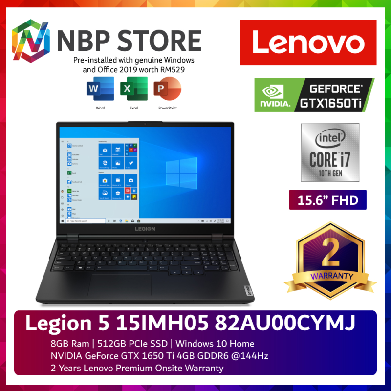 Lenovo Legion 5 15IMH05 82AU00CYMJ 15.6 FHD 144Hz Gaming Laptop ( i7-10750H, 8GB, 512GB SSD, GTX1650Ti 4GB, W10, HS ) Malaysia