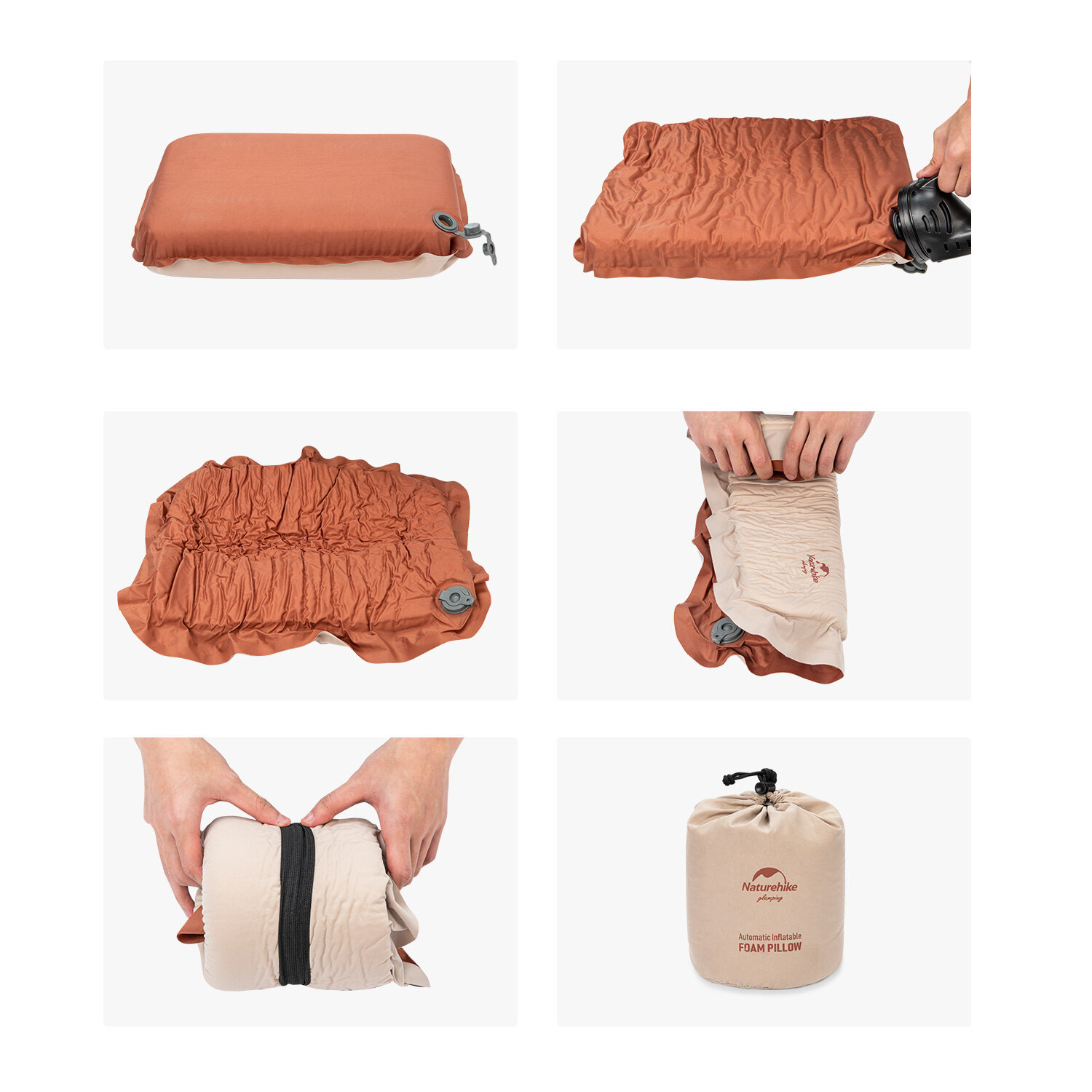 Naturehike 3D Quiet Sponge Automatic Inflatable Pillow Glamping Portable Lightweight Comfortable Elastic Fabric with Storage Bag