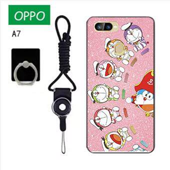 Untuk OPPO A7 Case Telepon Lembut Silikon Pelindung Belakang Bergambar Casing Karet dengan Tali & Cincin 3in1 Q4 波妞