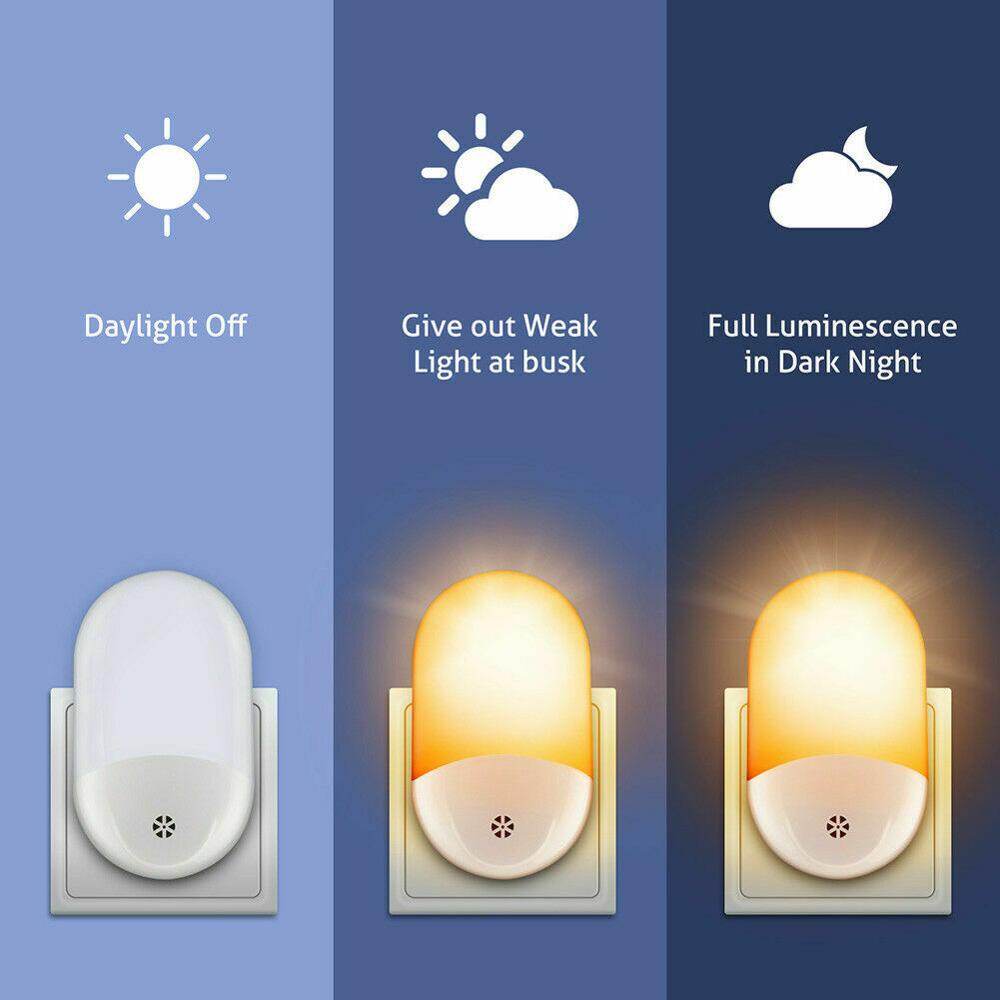 Tự Động LED Night Light Tường Cắm Trong Dusk Để Bình Minh Cảm Biến Ánh Sáng Đèn Trắng Ấm UK/EU Cắm