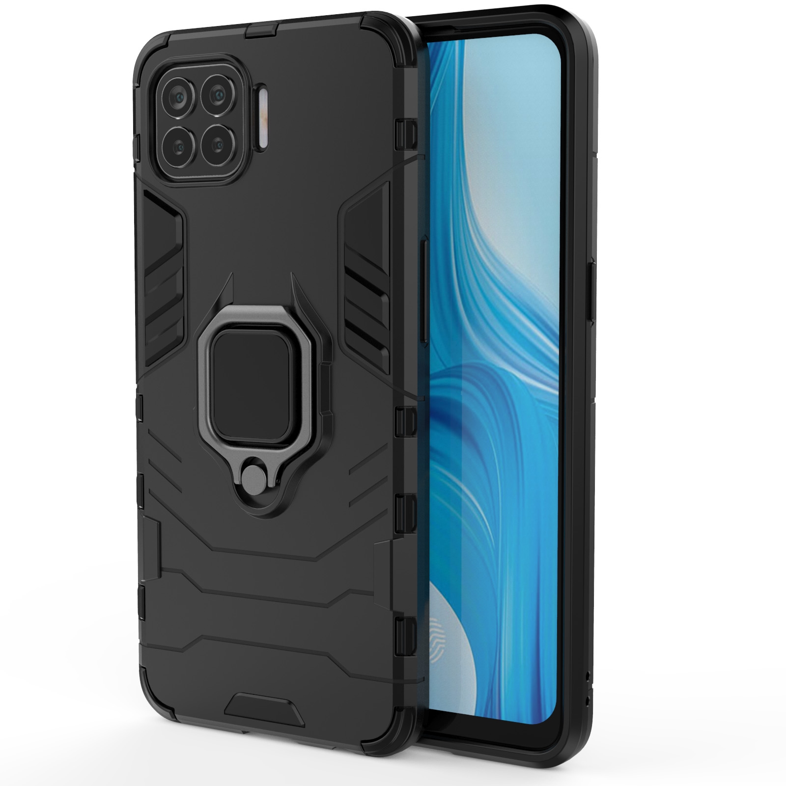 For oppo f17 pro pc + tpu shockproof protective case with magnetic ring holder