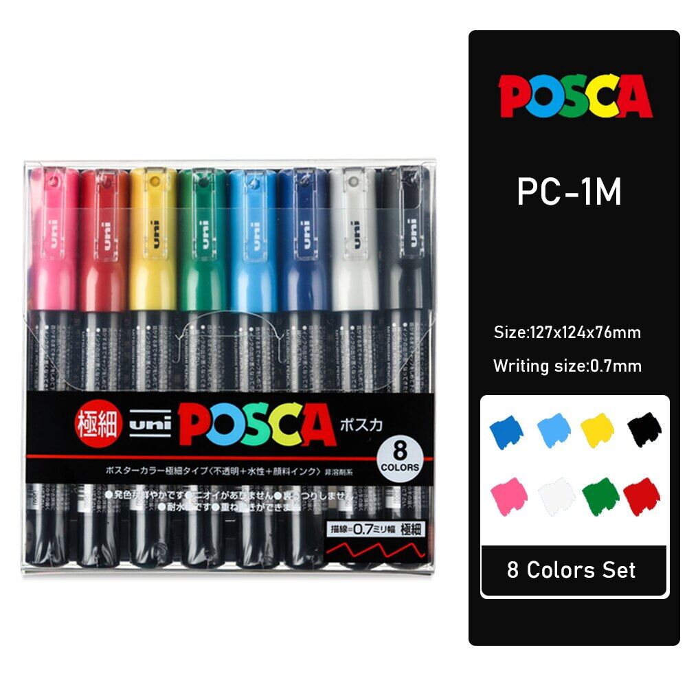Uni posca paint marker pens set pc-1m pc-3m pc-5m 7/8/15 pop poster colour water-based pigment ink with original vinyl pen case