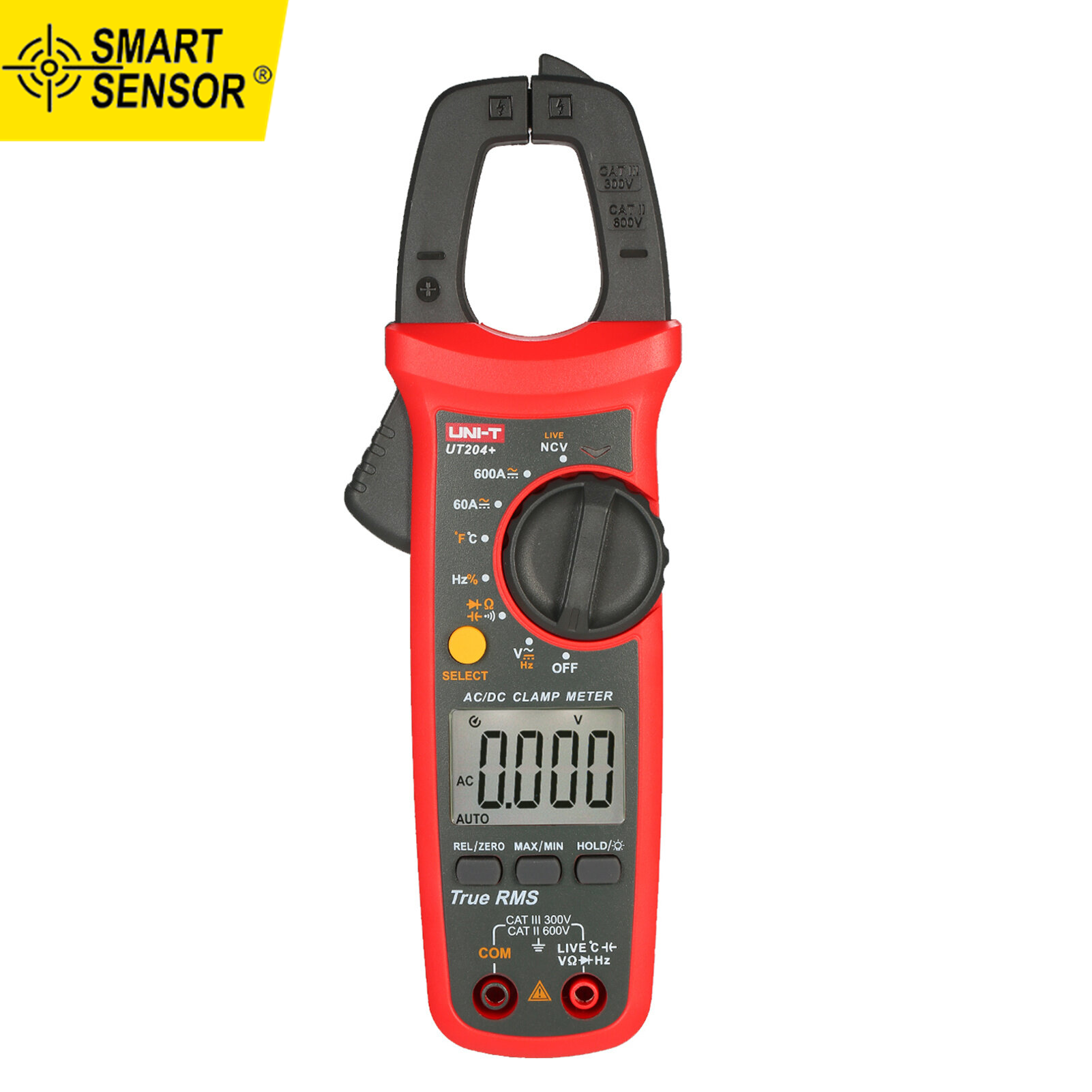 Smart Sensor UNI-T UT204+ 6000 Counts Digital Clamp Meter True RMS Multimeter Clamp Ammeter Voltage Meter NCV Test Universal Meter Tester AC/DC Current Clamp Tester -40~1000°C Temperature Measurement LIVE Test