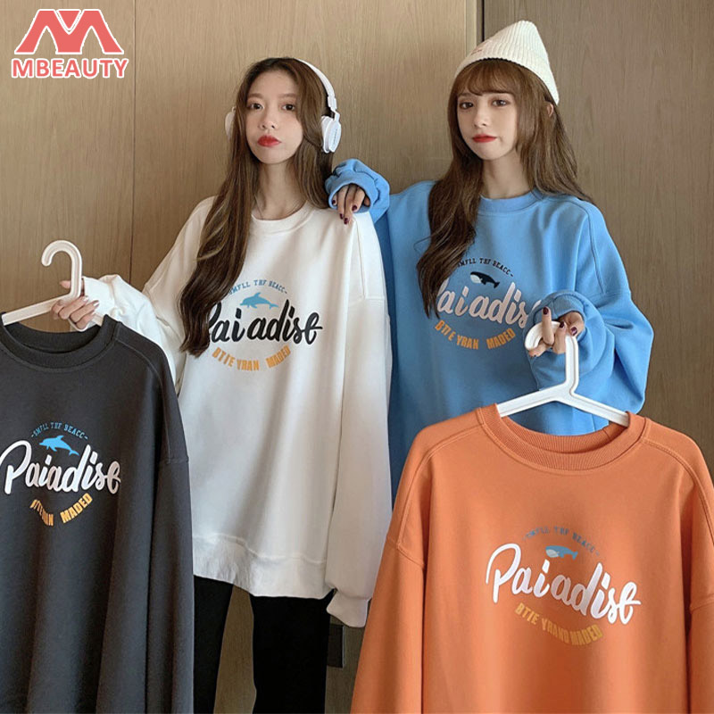MBeauty 2022เวอร์ชั่นเกาหลีจดหมายพิมพ์เสื้อกันหนาวแขนยาวหลวมขนาดใหญ่ ...