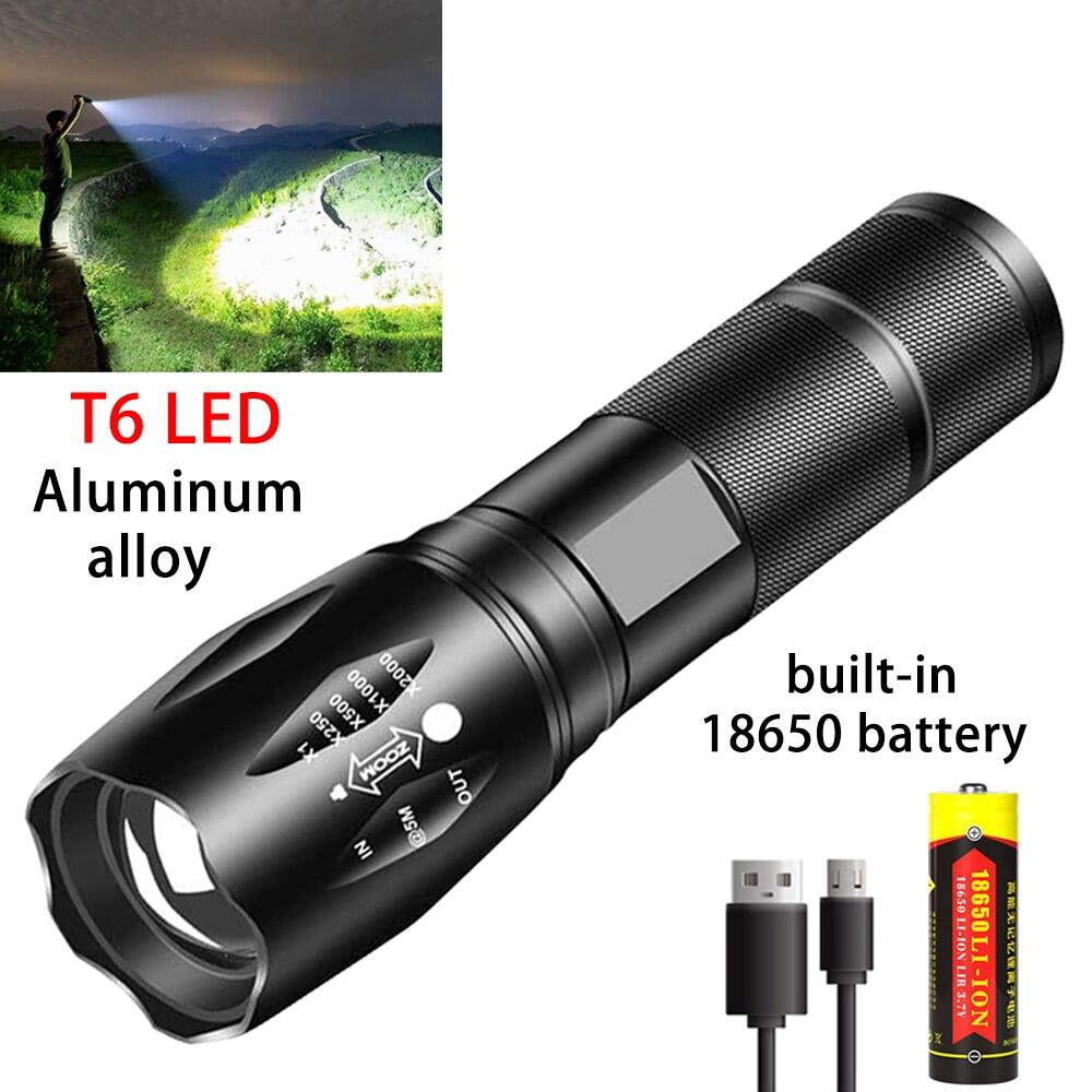 T6 LED torchlight powerful rechargeable Flashlight Super Bright torch light Tactical Flash Light waterproof touch light hand light flashlight led mini flashlight rechargeable emergency light zoomable Flashlight fishing light