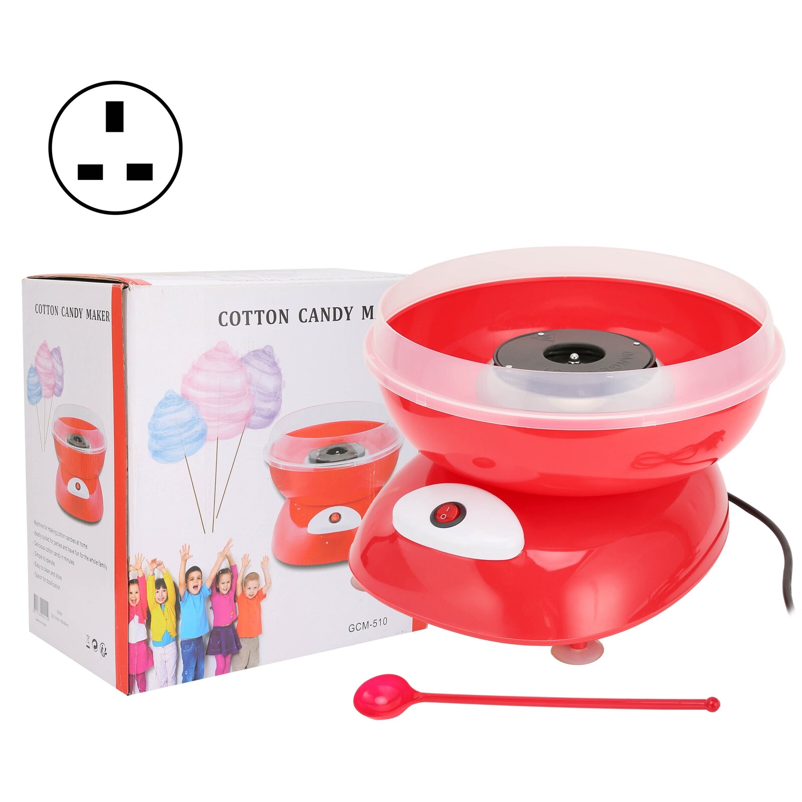 เครื่องทำสายไหมเด็ก DIY Home‑Made Mini Candy Floss Maker เครื่องมือสำหรับวันเกิด Party Red อังกฤษมาตรฐาน220V