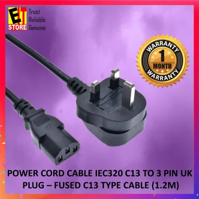 POWER CORD CABLE IEC320 C13 TO 3 PIN UK PLUG - POWER CORD CABLE FUSED C13 TYPE CABLE (1.2M)
