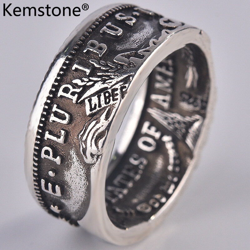 Kemstone Retro Style Black Silver Color Carved Ring Cool Jewelry Gift for Men's Rings