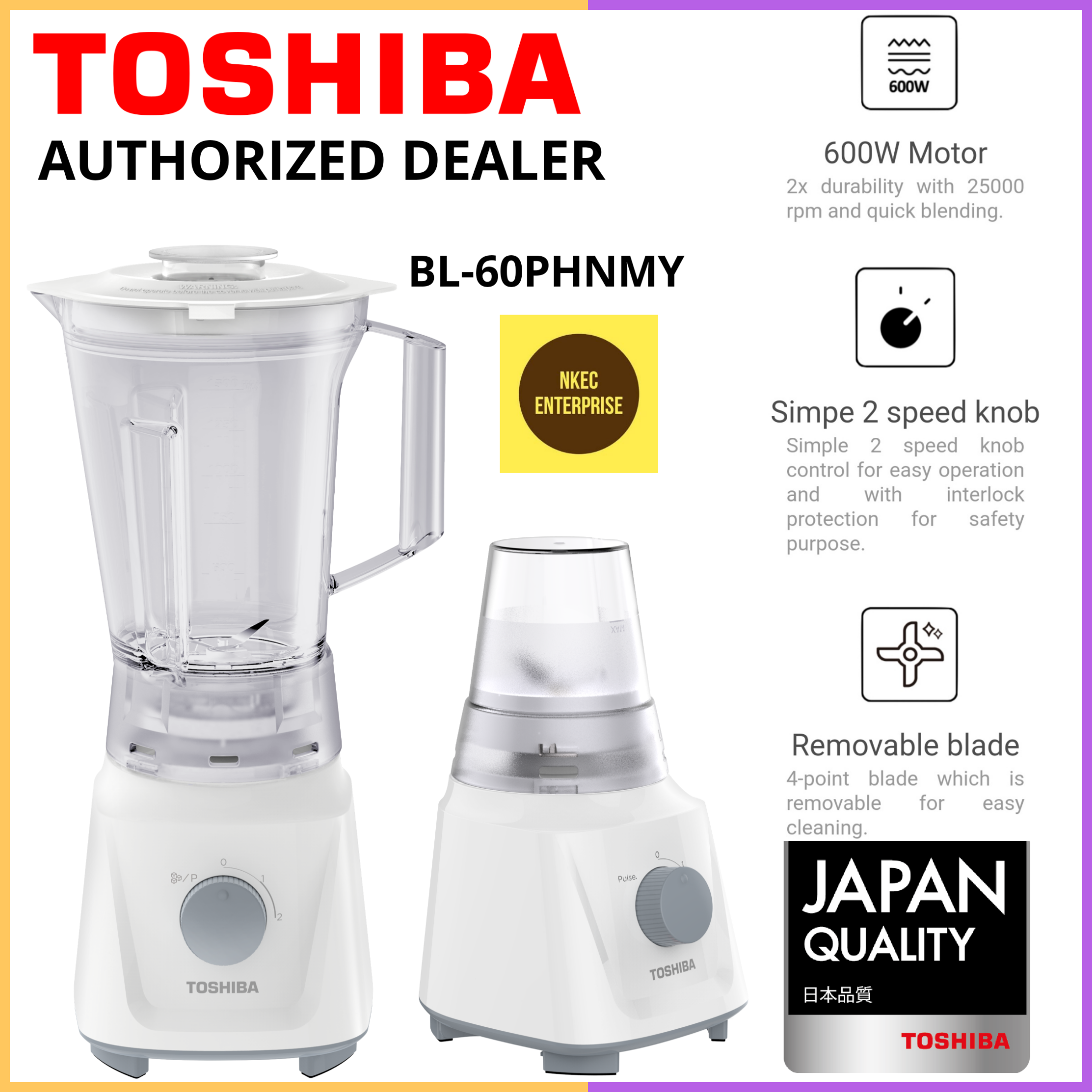 (ORIGINAL) TOSHIBA BLENDER 600W BL60PHNMY Lazada
