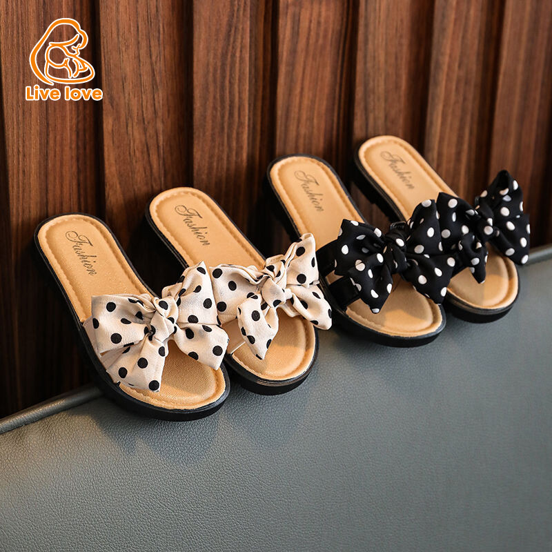 JOYNCLEON Children's Korean slippers, girls' bow sandals, soft-soled slippers, non-slip slippers