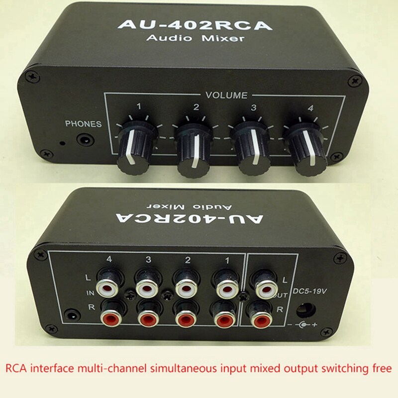 4 Channel Stereo Audio Mixer Support RCA Input and Output Mini Passive Stereo Mixer with