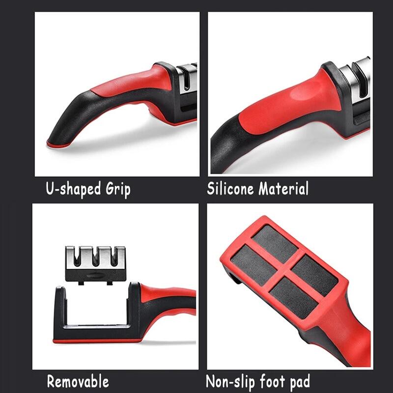 Handheld Sharpener Multi-Ftion 3 Stages Type Quick Sharpening Tool With Non-Slip Base Kitchen Knives Accessories Gadget 2023