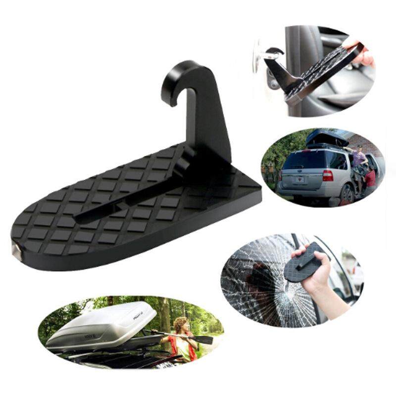 Car Doorstep Vehicle Rooftop Folding Ladder Foot Pegs Hooked on U Shaped Latch with Safety Hammer Easy Access to Car Rooftop for SUV Off-Road-Sliver 