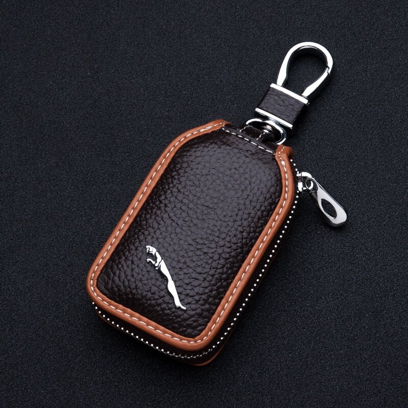 High quality With Metal Car Logo Leather car key cover/Fashion car keychain /car key pouch /car key holder bag /remote control key protective cover car accessories For Jaguar S-Type XF X-Type XJR F-Type Vanden Plas XK