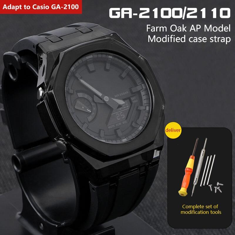 Bộ Mod Casioak Trong Suốt Mới Cho GA2100 Dây Đeo Vỏ Máy Tính Thay Thế Cho Casio GA-2100 2110 Dây Đeo Đồng Hồ Cao Su Khóa Kim Loại
