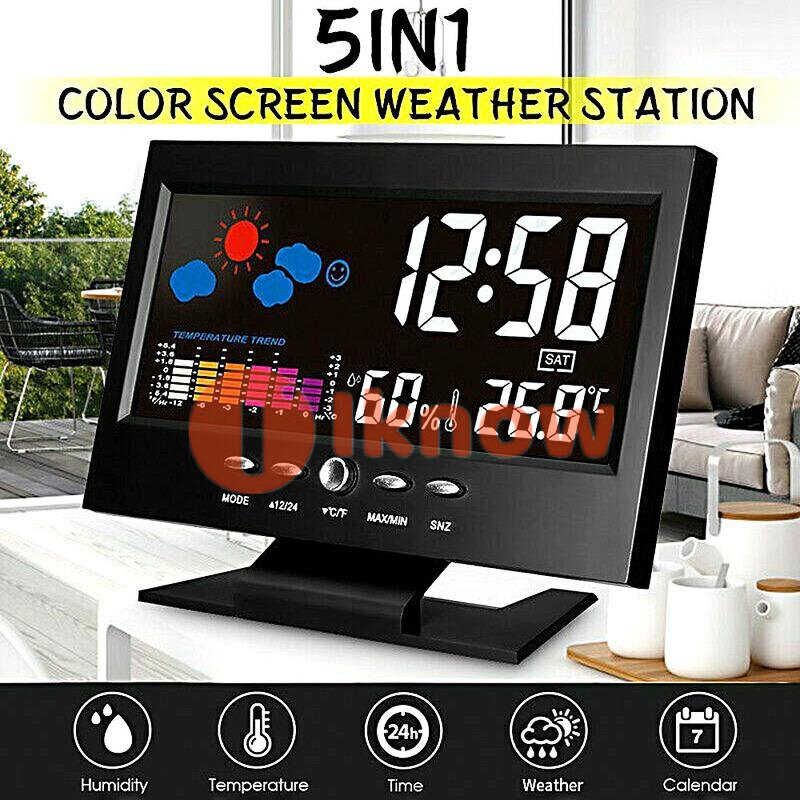I Know Đồng Hồ Kỹ Thuật Số Thông Minh Hiển Thị Trạm Thời Tiết Đồng Hồ Lịch Báo Thức Chức Năng Nhiệt Kế Đo Nhiệt Độ Không Dây