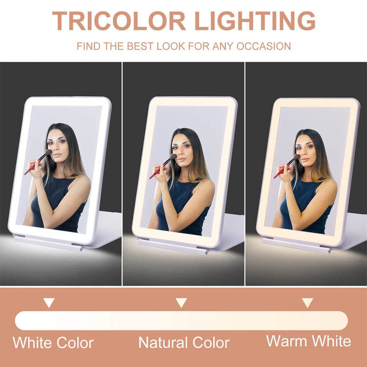 Gương Mỹ Phẩm 3 Chế Độ Ánh Sáng Gương Trang Điểm Màn Hình Cảm Ứng Gương Trang Điểm Gập Được Gương Có Thể Sạc Qua USB LED Gập Được