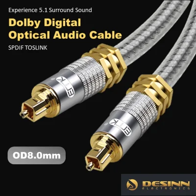 DESINN SPDIF Premium Quality Digital Optical OD8.0 TOSLINK Cable 2M