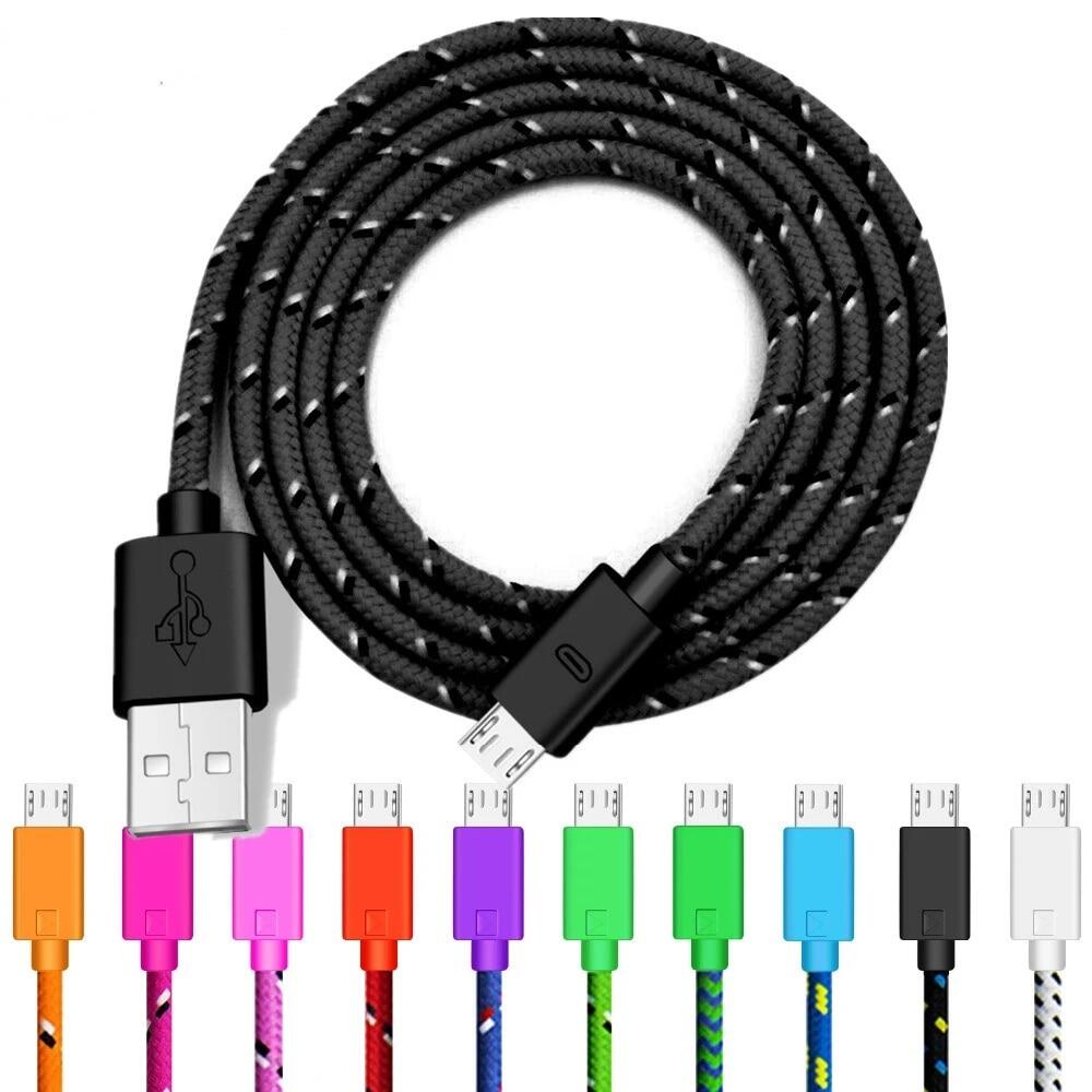 USB HD Cable 1M/3M Data Sync USB Charger Cable For Android Phone Nylon Braided Microusb Cables