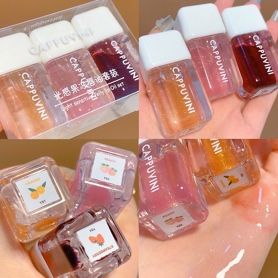 CAPPUVINI 3D Fruit Shimmer Nude Lip Gloss Shiny Moisture Overlay Mirror Glossy