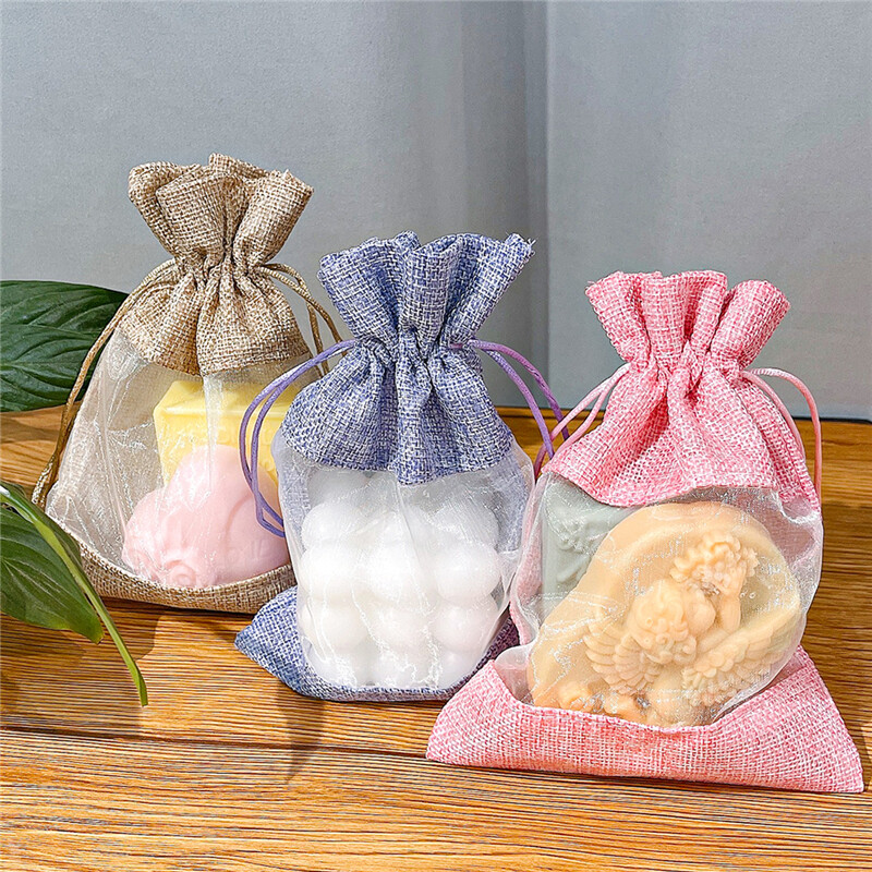 Pouch Drawstring Burlap Christmas Window Jewelry Drawstring Gift Linen Bundle Pocket Jute Sack Candy Gift Storage Food Bag