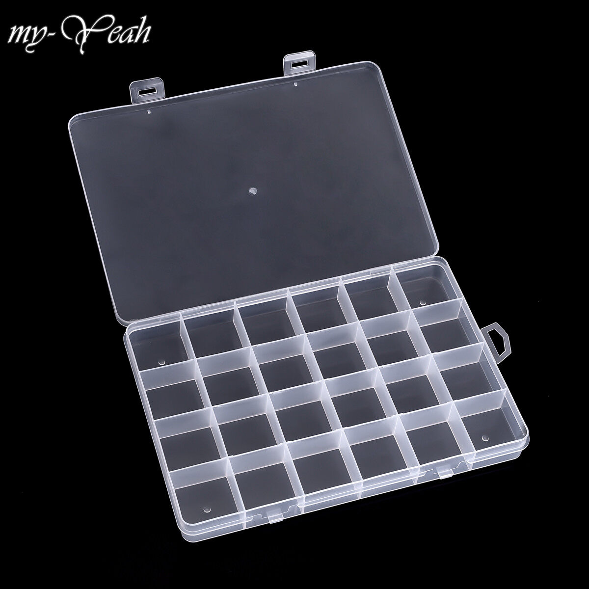 myyeah 6/24 Grid Plastic Empty Box Round Rectangle Fixed Nail Container Rhinestone Gem Crystal Jewelry Bead Decoration Storage Box Tool