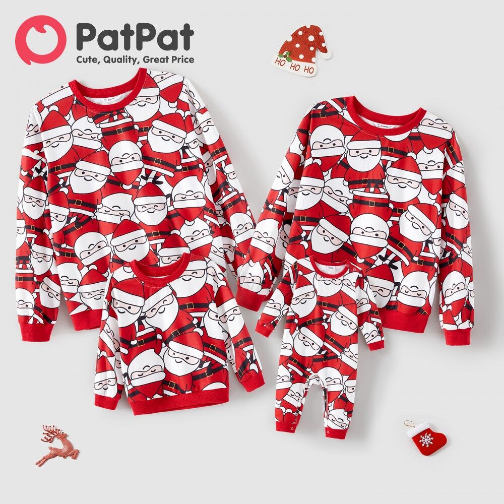 PatPat Christmas Family Matching Allover Santa Claus Print Red Long-sleeve Sweatshirts