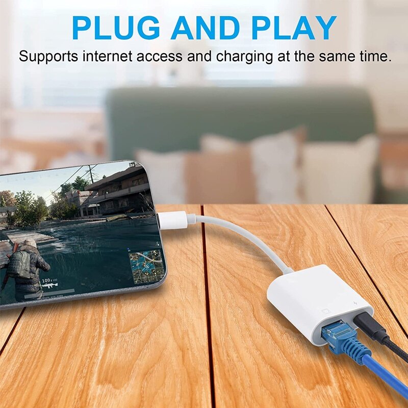 Bộ Chuyển Đổi Lightnig Sang Ethernet, Bộ Chuyển Đổi Mạng LAN Ethernet RJ45, Cắm Và Chạy, Hỗ Trợ Mạng Ethernet 100Mbps Với Cổng Sạc, I-os 10.3.3 Sang I-os 15