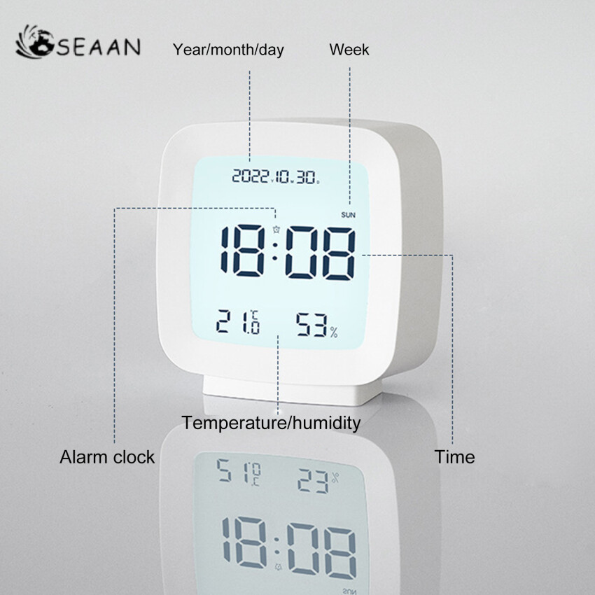 Digital Alarm Clock Temperature Humidity Calendar Week Backlight Desktop Electronic Clock 12/24H Bedside LED Clock
