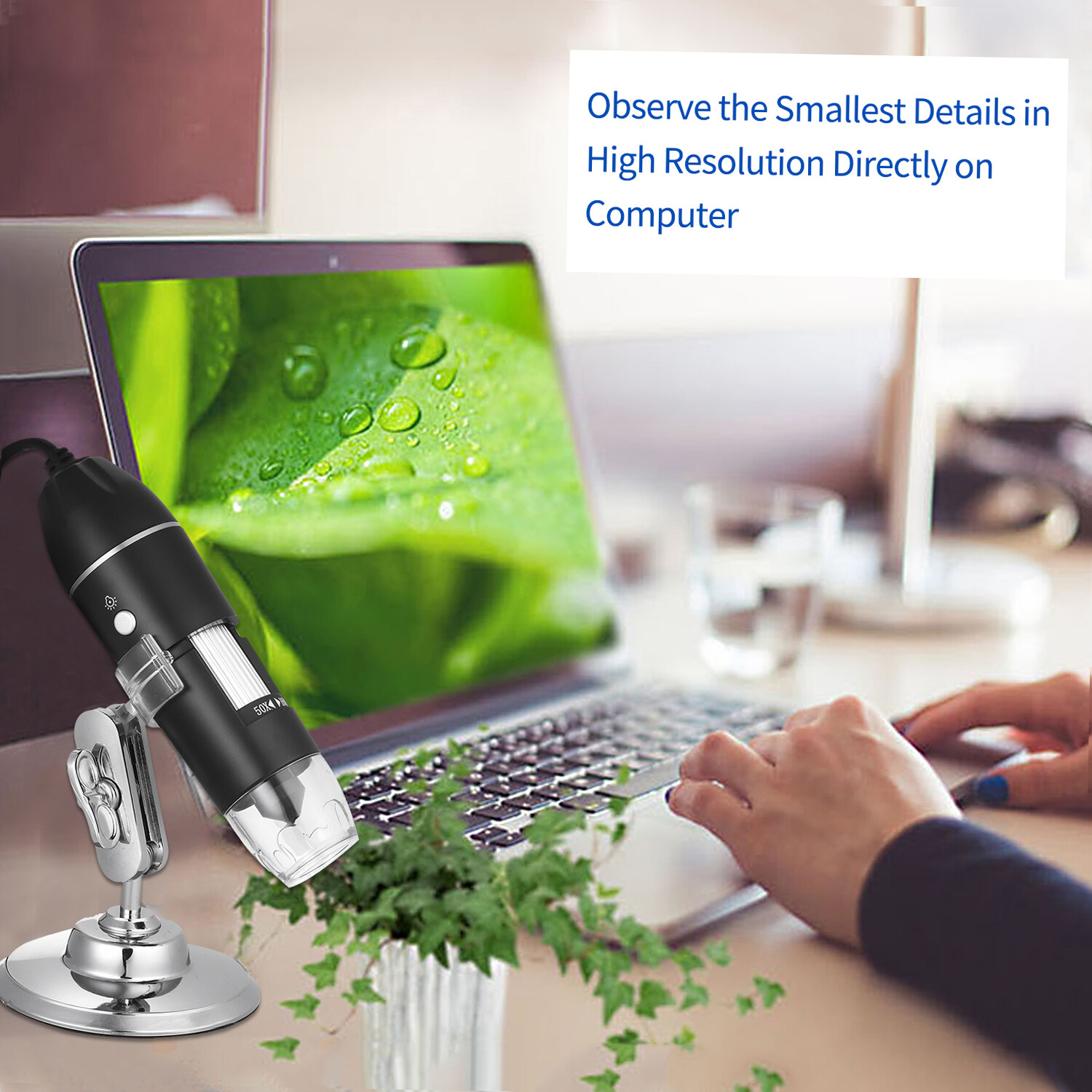 Cảm biến thông minh 1600x USB thu phóng kỹ thuật số kính hiển vi phóng to với chức năng OTG 8-Đèn LED kính lúp độ phóng đại với đứng