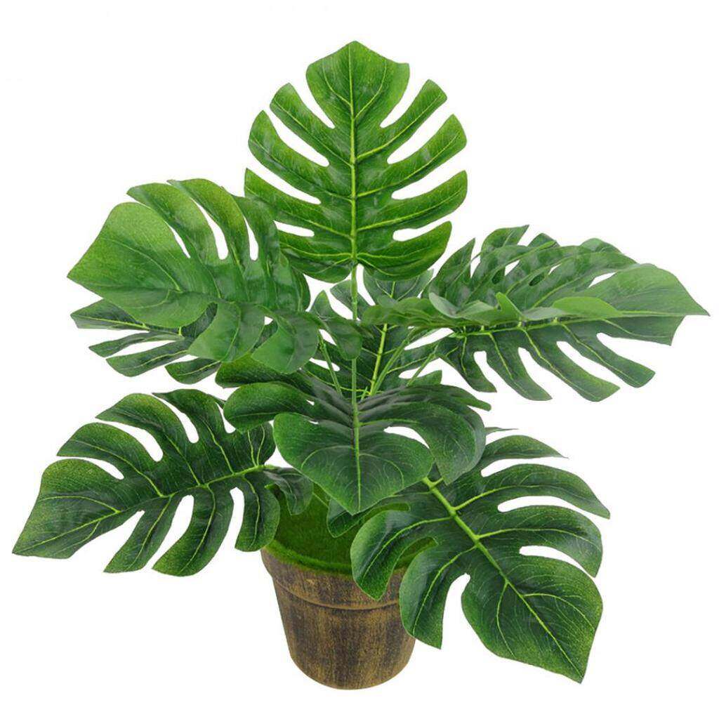 【Feelife】1 Bouquet 9 Leaves Artificial Green Palm Plants Monstera Leaves for Home Garden Living Room Bedroom Balcony Plastic Tropical Decor Long Fake Plant