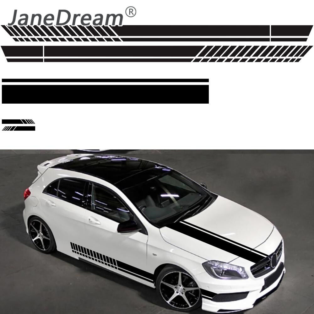 JaneDream 5Pcs/Set Car Hood Stripe Graphic Decal Vinyl Body Racing Rearview Mirror Sticker Car Decoration High Quality
