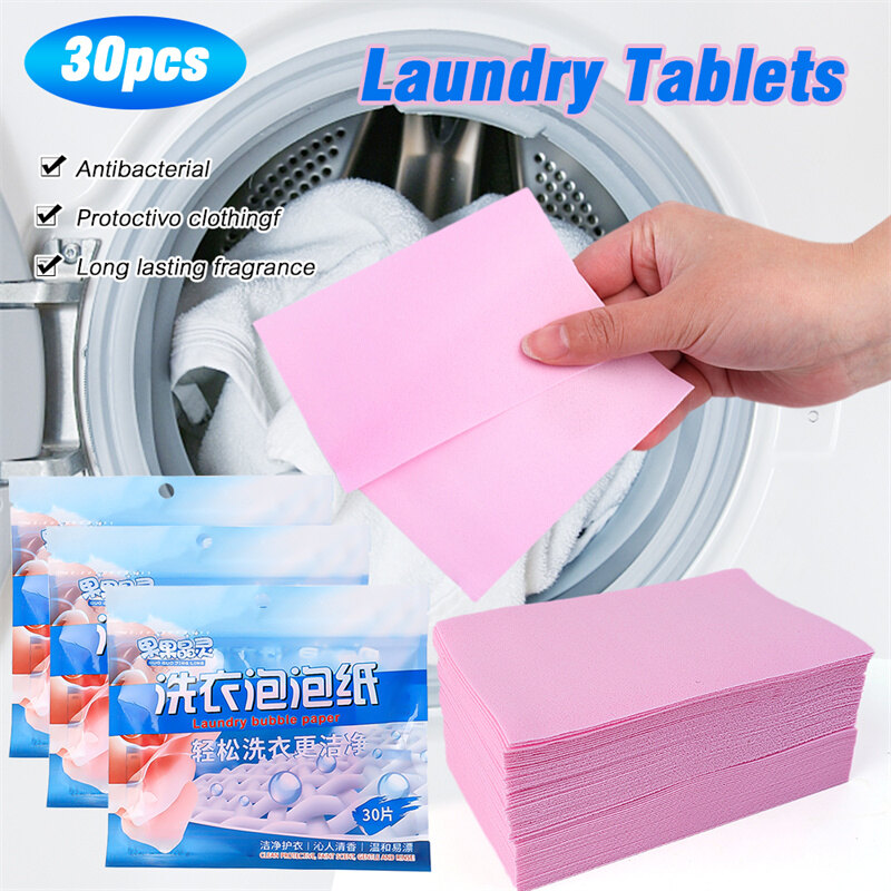 60/30Pcs Dissolve Laundry Tablets Cleaning Laundry Detergent Bubble Paper Strong Decontamination Concentrated Laundry for Washing Machine