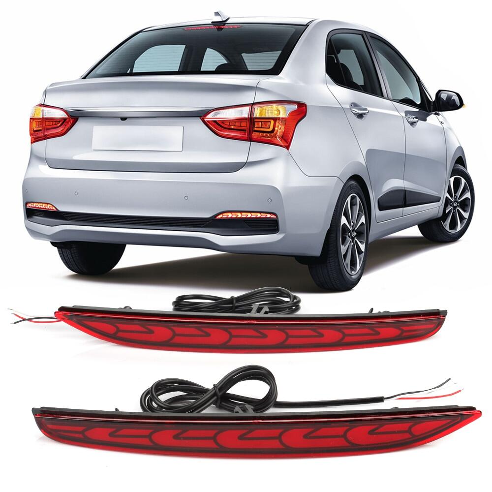 Okeen rear bumper reflector lights for car hyundai xcent i10 2018 led driving brake turn singal tail lamps high low beam 12v red