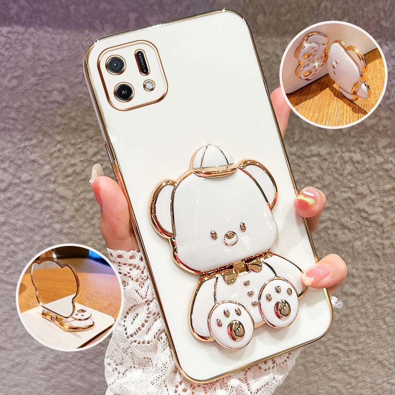 Ybd new design for oppo a16k a16e case luxury 3d stereo stand cute bear fashion cute phone case