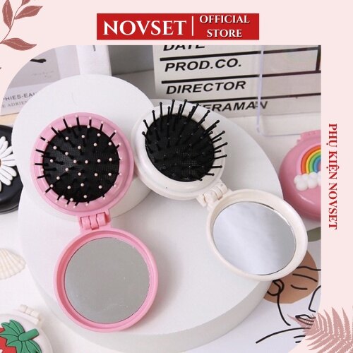 Gương kèm lược mini NOVSET Combo gương lược massage cầm tay dễ thuơng