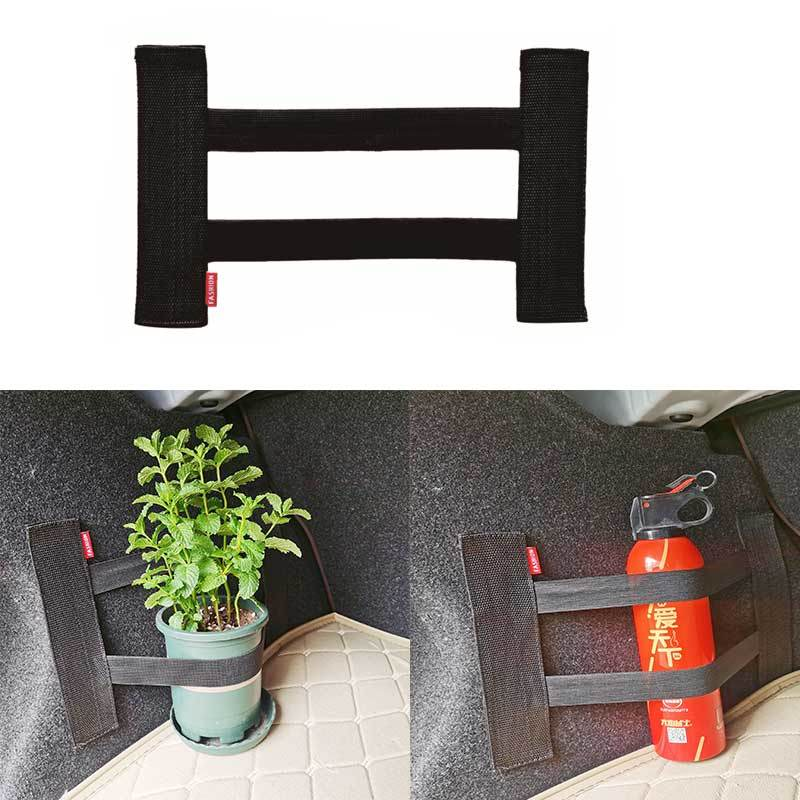 Car Trunk Elastic Mesh Fixed Straps Car Interior Organizer Extinguisher Storage Net Bag Seat Back Fixing Bag Auto Accessories