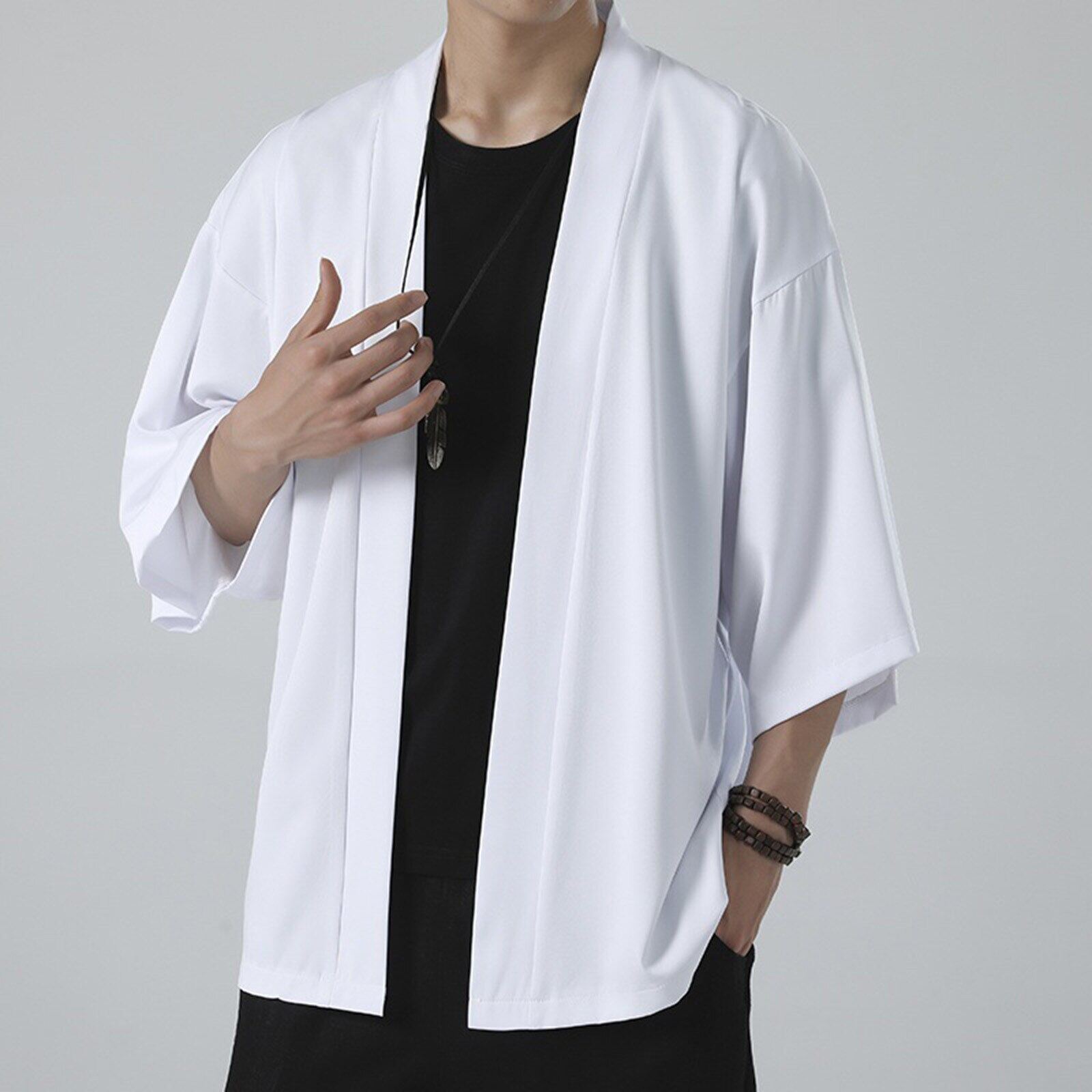 Solid Kimono Man Haori Yukata Japanese Kimono Shirt Samurai Harajuku Japanese Streetwear Clothes Kimono Cardigan Men Clothing