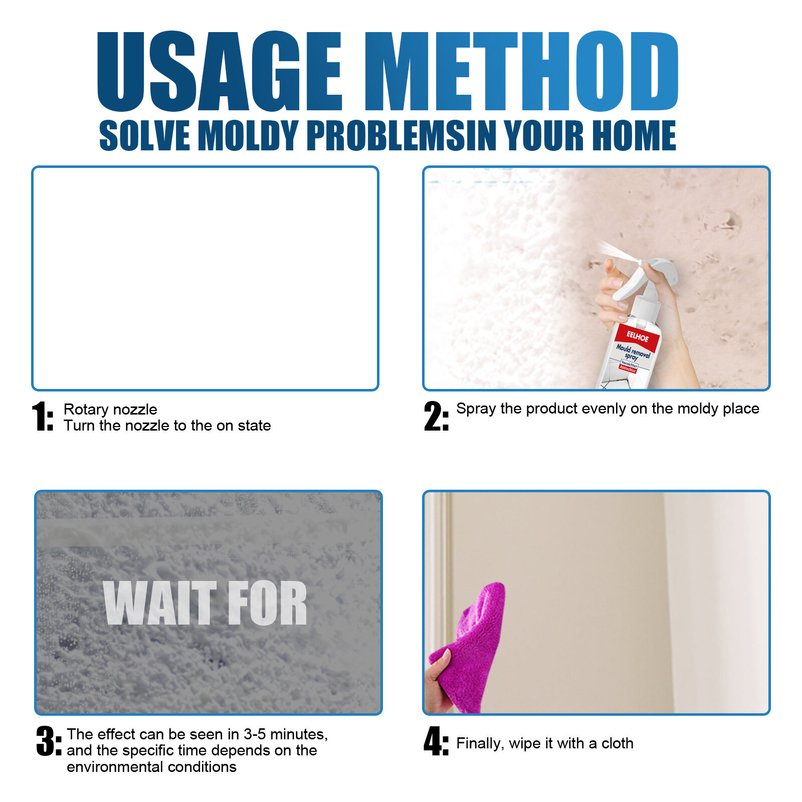EELHOE Mildew removal active foam spray refrigerator seal ring mold removal home wall tile multi-purpose mildew cleaner All-purpose Active Foam Mildew Cleaner Mold Stain Remover Spray For Wall Wood Floor Bathroom Tile Mattress