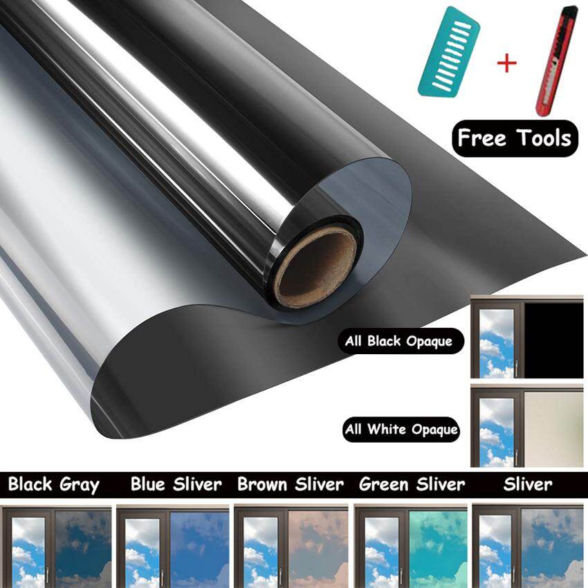 [Variable size]2.6*13ft/80x400cm Window Film Heat Insulation UV-Proof Protect Privacy One-Way Mirror Glass Stickers for Home or Office(Black Gray,Blue silver,Silver)
