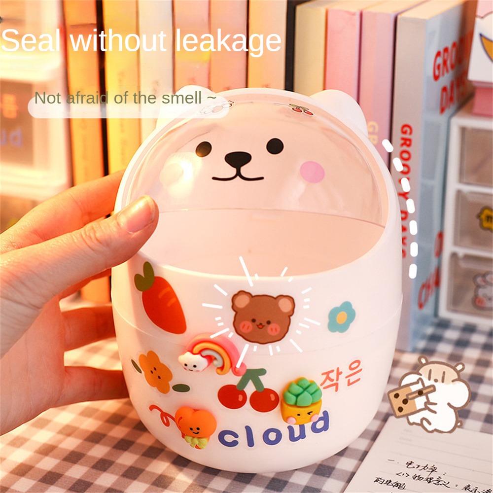 Creative Home Desktop Mini Trash Can Cover Storage Bucket Trash Can Practical Garbage Waste Bins Bag Holder Kitchen Bathroom Bedroom (with trash bag&sticker