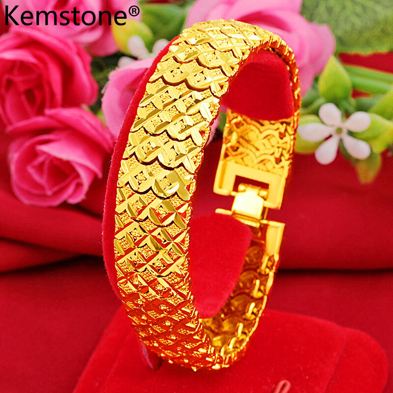 Kemstone Fashion 24K Gold Plated 21CM Squama Link Bracelet Jewelry Gift for Men