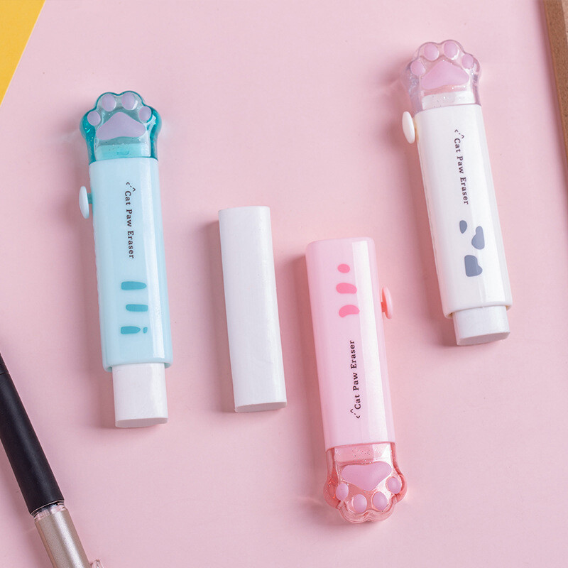 【YIDEA HONGKONG】Cat Paw Shaped Retractable Erasers Cute Rubber for Kids Push-Pull Rubber Eraser for Students Writing