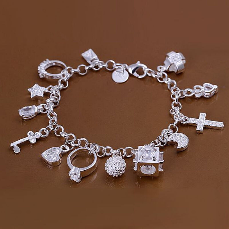 [Dailynews]Thirteen Pendant Accessories Silver Plated 13 Pendant Bracelet (Silver) Easybuy 1pcs 925 Plated Silver Lovely Chain Bracelet w/ 13 Charms Bracelet Bangle