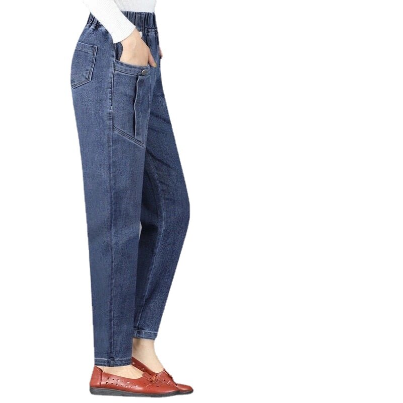 Casual Blue Mid Waist Stretchy Pencil Jeans in S-3XL Plus Size