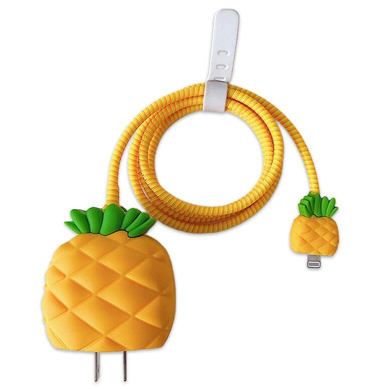 Lovely Pineapple Cable Protector for Apple 18W 20W Charger Data Line Cover Sleeve Whole Set with Cable Bite Cable Mobile Phone Charger Head Protection Case